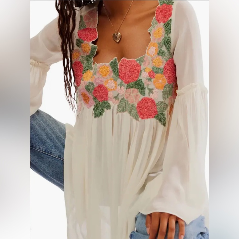 Pink and Orange Embellished Long Sleeve Blouse